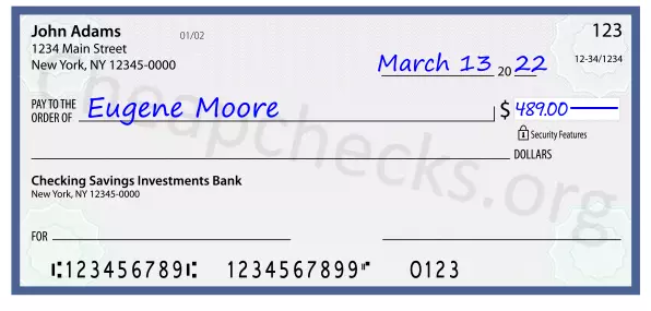 489.00 dollars written on a check