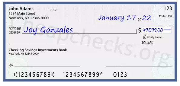 49099.00 dollars written on a check