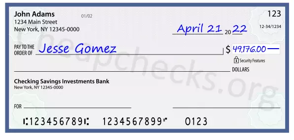 49176.00 dollars written on a check