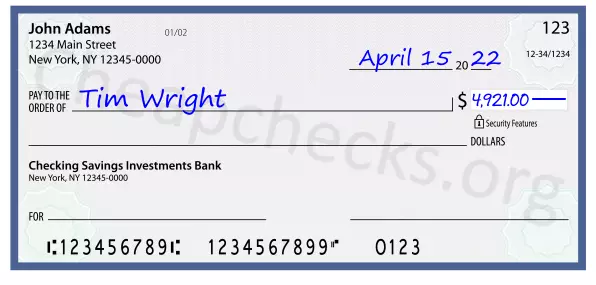 4921.00 dollars written on a check