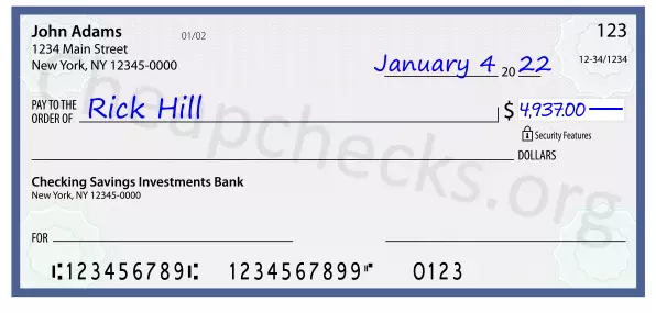 4937.00 dollars written on a check