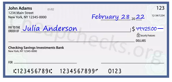 49425.00 dollars written on a check