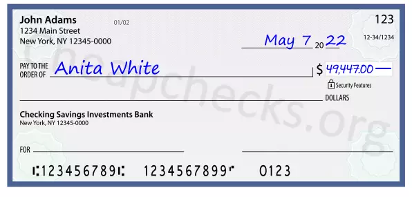 49447.00 dollars written on a check