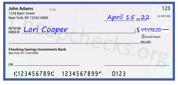 49498.00 dollars written on a check