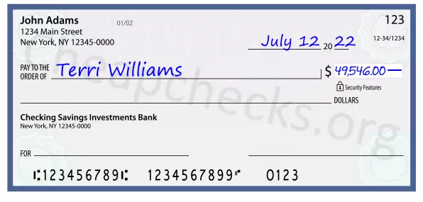 49546.00 dollars written on a check