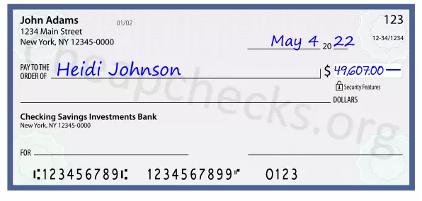 49607.00 dollars written on a check