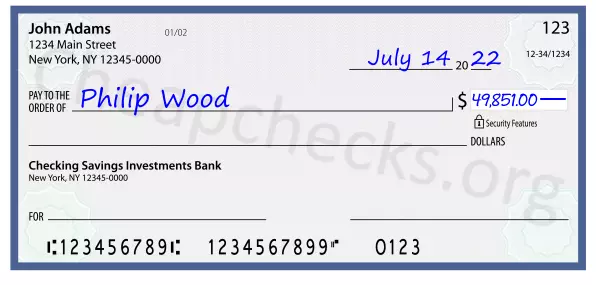 49851.00 dollars written on a check
