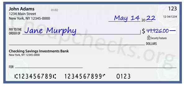 49926.00 dollars written on a check