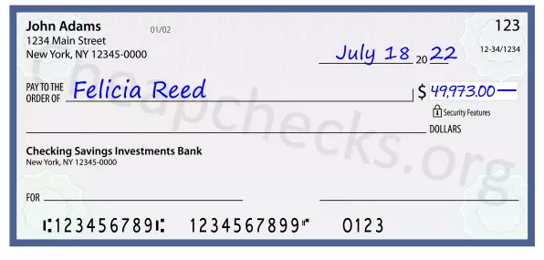 49973.00 dollars written on a check