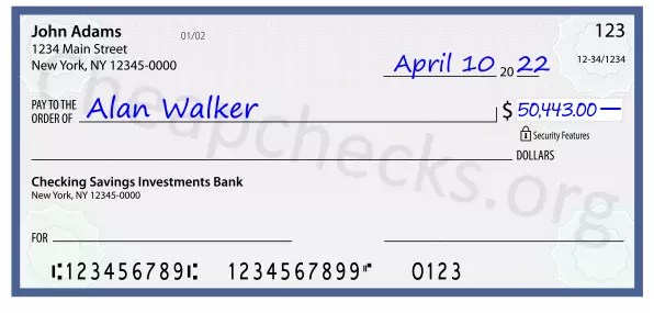 50443.00 dollars written on a check