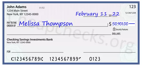 50901.00 dollars written on a check