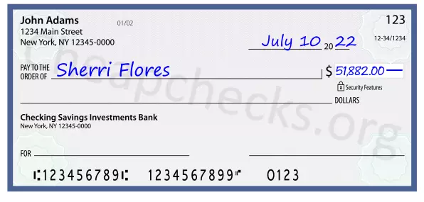 51882.00 dollars written on a check