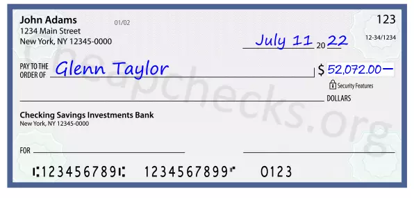 52072.00 dollars written on a check