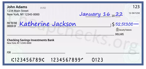 52513.00 dollars written on a check