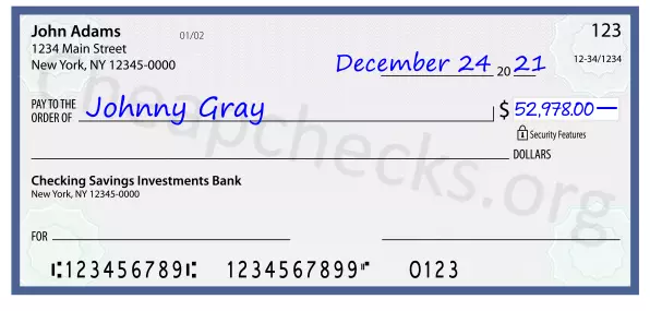 52978.00 dollars written on a check
