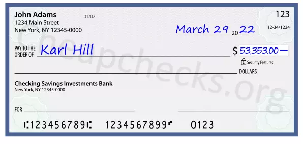 53353.00 dollars written on a check