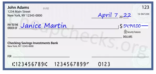 54941.00 dollars written on a check