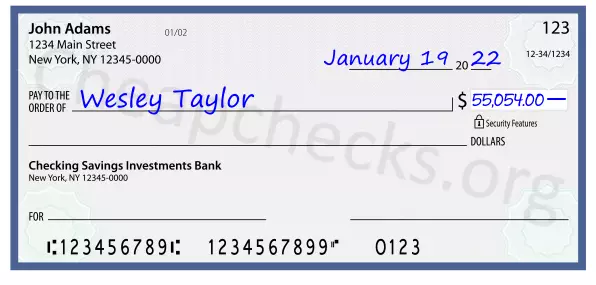 55054.00 dollars written on a check