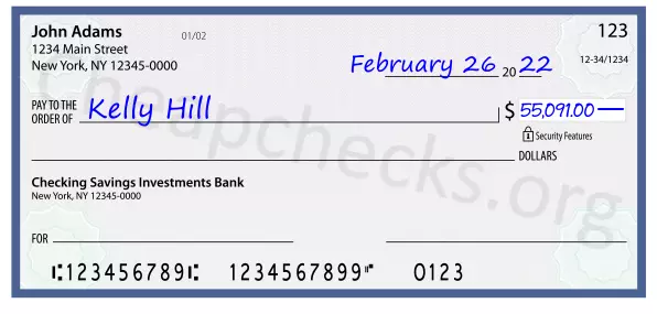 55091.00 dollars written on a check