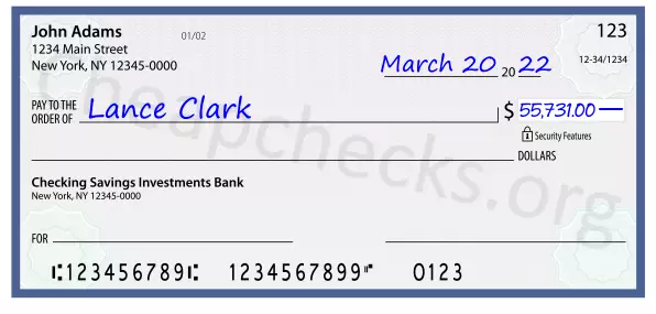 55731.00 dollars written on a check