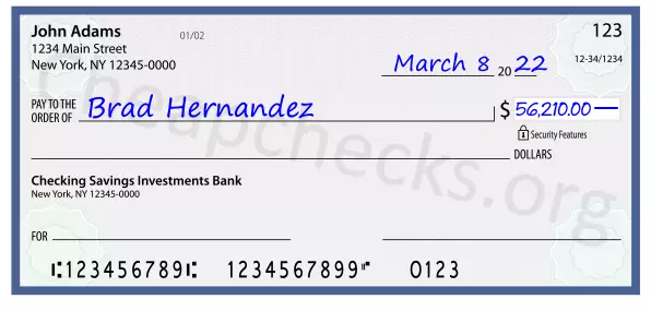 56210.00 dollars written on a check