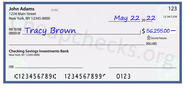 56255.00 dollars written on a check