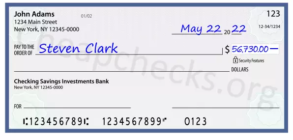 56730.00 dollars written on a check