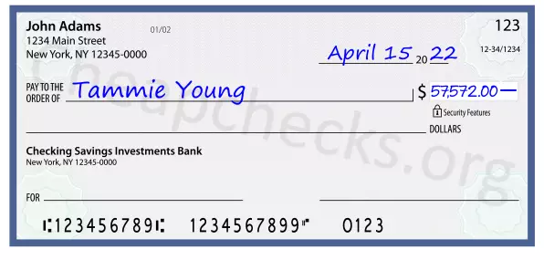 57572.00 dollars written on a check