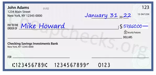 57860.00 dollars written on a check