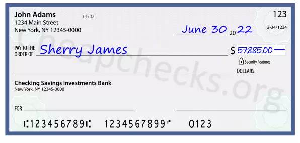 57885.00 dollars written on a check