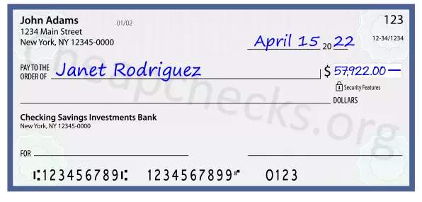 57922.00 dollars written on a check