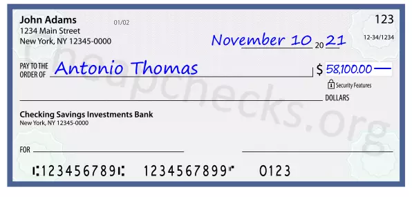 58100.00 dollars written on a check