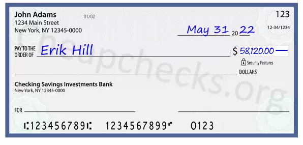 58120.00 dollars written on a check