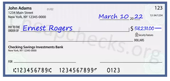 58231.00 dollars written on a check