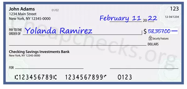 58357.00 dollars written on a check