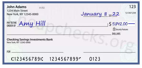 5842.00 dollars written on a check