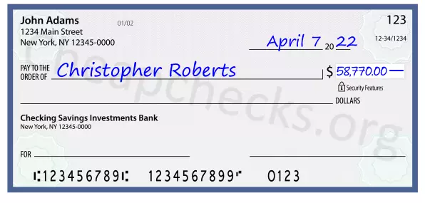 58770.00 dollars written on a check