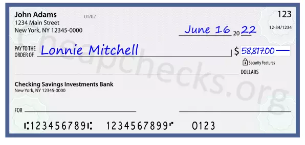 58817.00 dollars written on a check