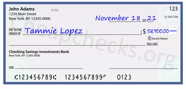 58900.00 dollars written on a check