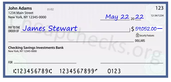 59052.00 dollars written on a check