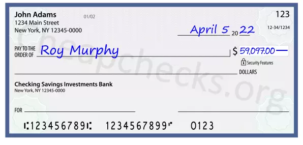 59097.00 dollars written on a check