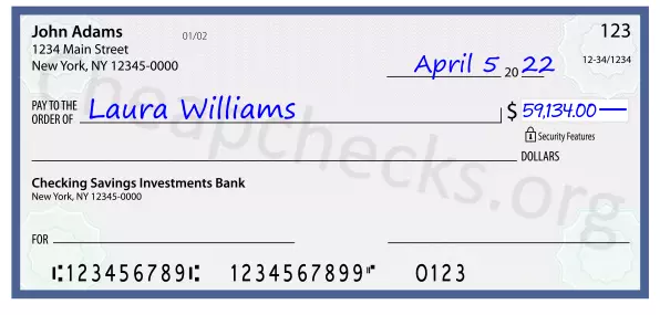 59134.00 dollars written on a check