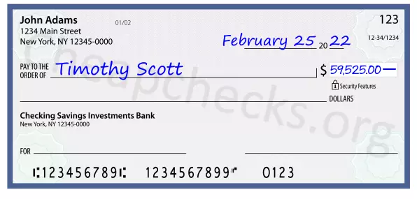 59525.00 dollars written on a check