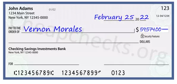 59574.00 dollars written on a check