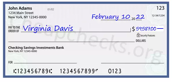 59587.00 dollars written on a check