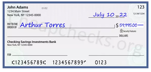 59995.00 dollars written on a check