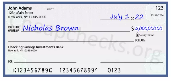 6000000.00 dollars written on a check