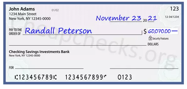 60070.00 dollars written on a check