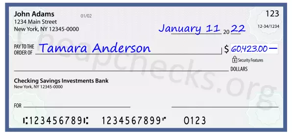 60423.00 dollars written on a check