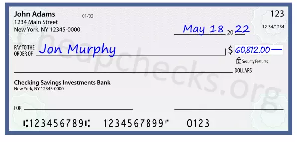 60812.00 dollars written on a check